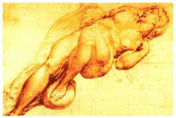 Michelangelok odol lapitzez egindako biluzi baten marrazkia.<br><br>